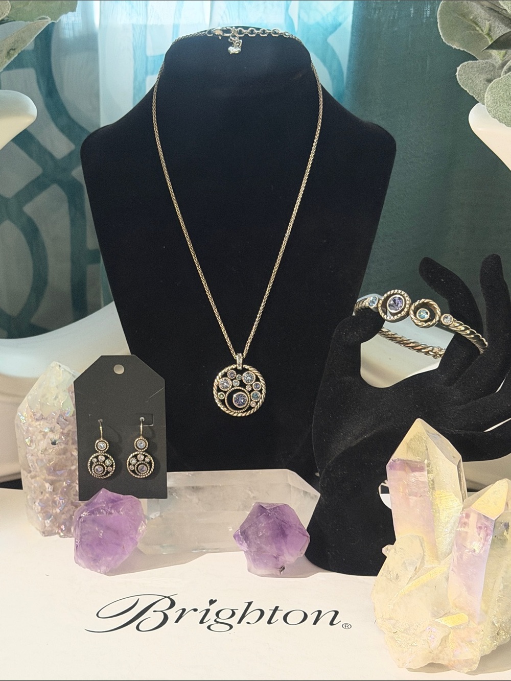🩵 BRIGHTON SET! HALO TANZANITE SWAROVSKI CRYSTAL necklace, earrings, bracelet!